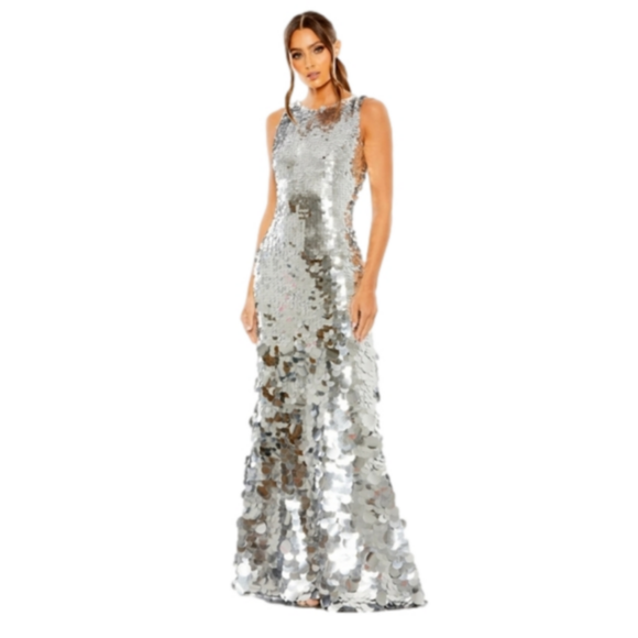 Mac Duggal Silver Sequin Maxi Dress - Picture 2 of 15